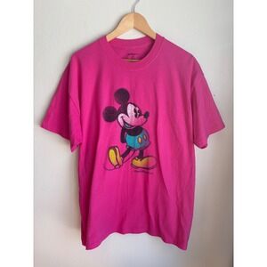 Disney Mickey Mouse Graphic T Shirt Hot Pink Cotton‎ XL Walt Disney World Y2K